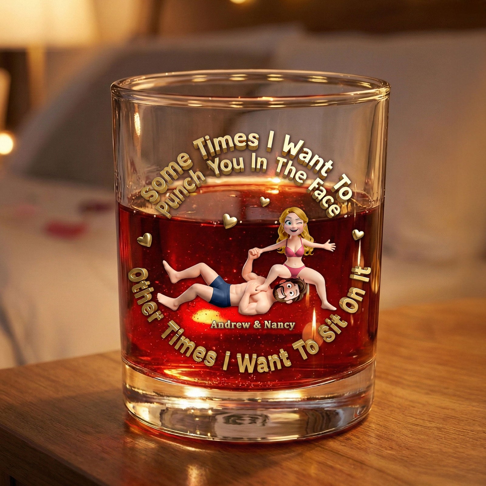 Fun Stacked Couple Round Glass, Personalized Gifts For Drinking Couple 02QHTI230126