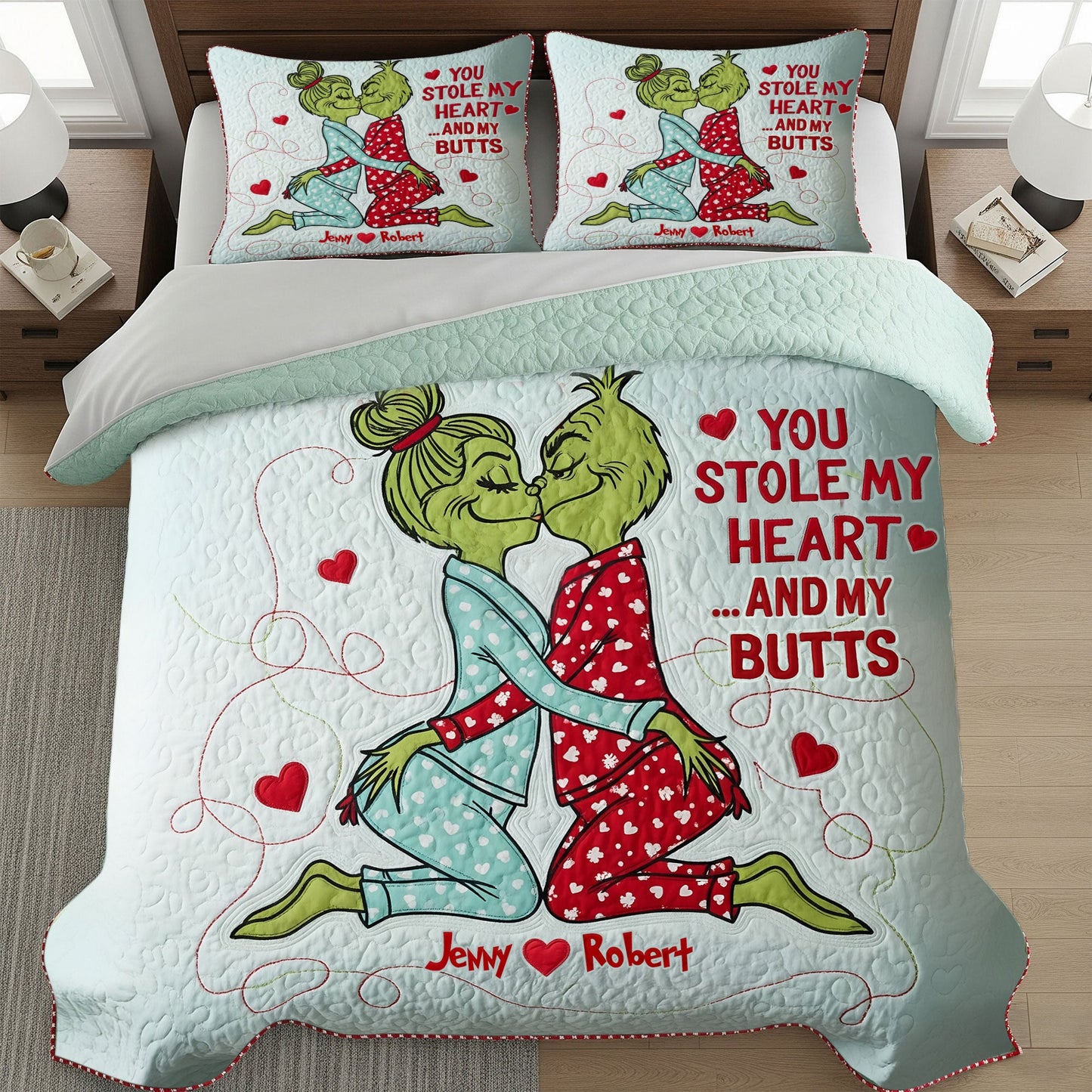 Humorous Romantic Couple Quilt Bed Set, Personalized Gifts For Couple 01qhti230725