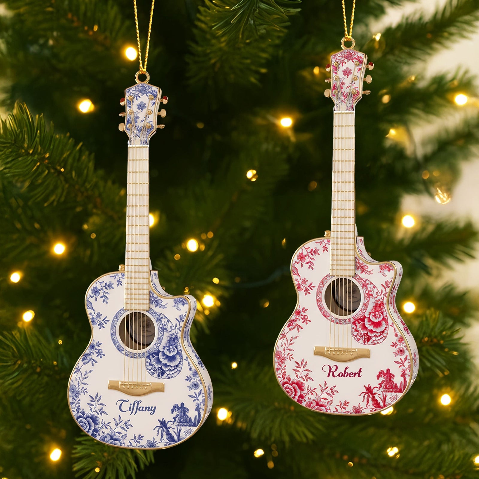 Guitar Toile de Jouy Ornament - Personalized Gifts For Guitar Lovers 04pgti260925-Homacus