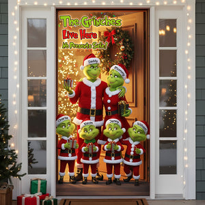 Green Monster Family Door Cover - Personalized Gifts For Family Christmas Door Cover 06PGTI011125