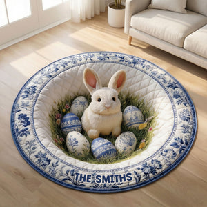 Easter Day Toile de Jouy Quilted Round Mat - Personalized Gifts For Easter Day Quilted Round Mat 01PGTI090226