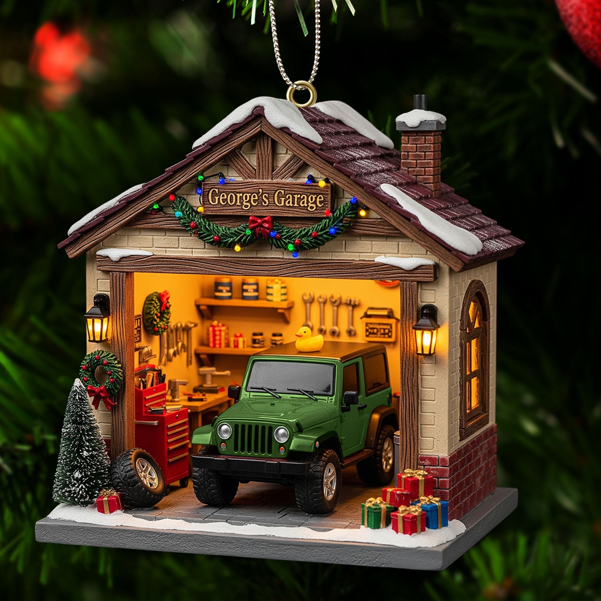 Off Road Car Garage Miniature 1 Side Ornament - Personalized Gift For Christmas Ornament 03PGTI241025