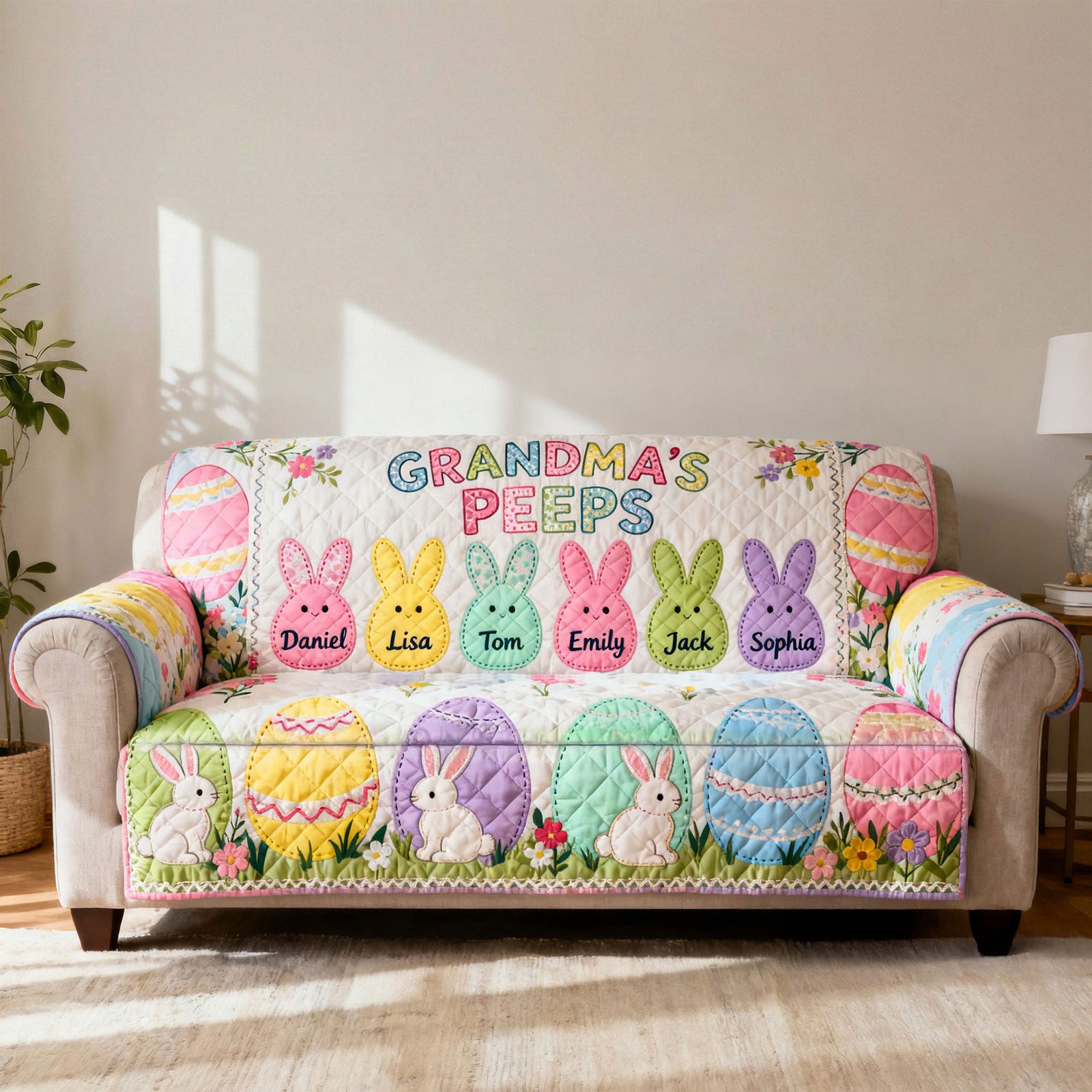 Grandma Peep Quilted Sofa Cover - Personalized Gifts For Grandma 01huti100226