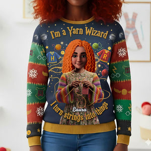 Magical Knitting Girl Knitted Ugly Sweater - Personalized Gifts For Knitting Lover Ugly Sweater 06HUTI221025