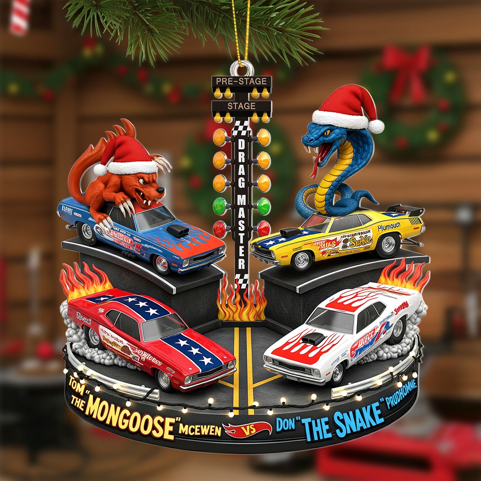 Festive Rivalry Christmas Ornament, Personalized Gifts For Drag Racing Lovers 05qhti150925