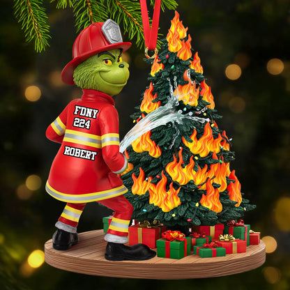 Funny Green Firefighter Ornament - Personalized Gifts For Firefighter 05huti071025