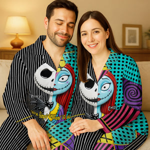 Spooky Couple Button Up Pajama Set - Personalized Gifts For Couple 01ohti270825