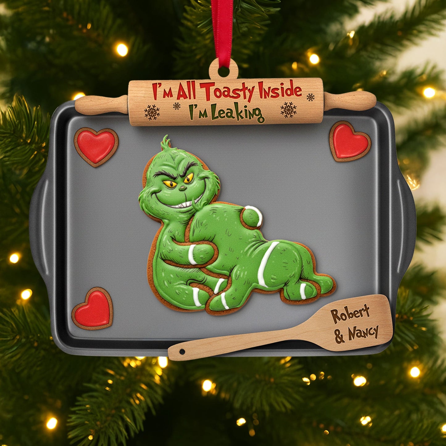 Mischievous Green Gingerbread Couple Ornament, Personalized Gifts For Couple 02qhti180925