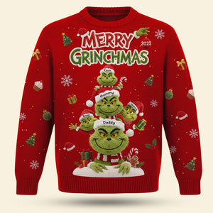 Family Green Monster Knitted Ugly Sweater - Personalized Gifts For Family Christmas Ugly Sweater 01NATI271025