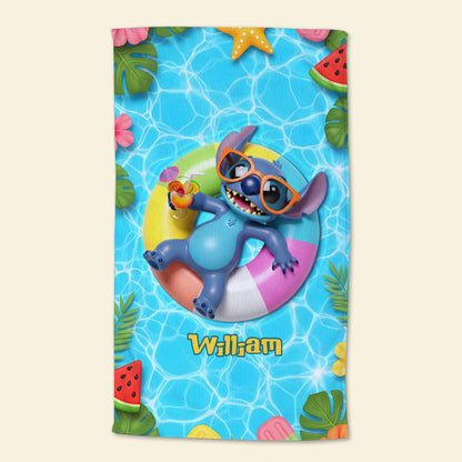 Cute Ailen Beach Towel - Personalized Gifts For Cartoon Lovers 01pgti010825