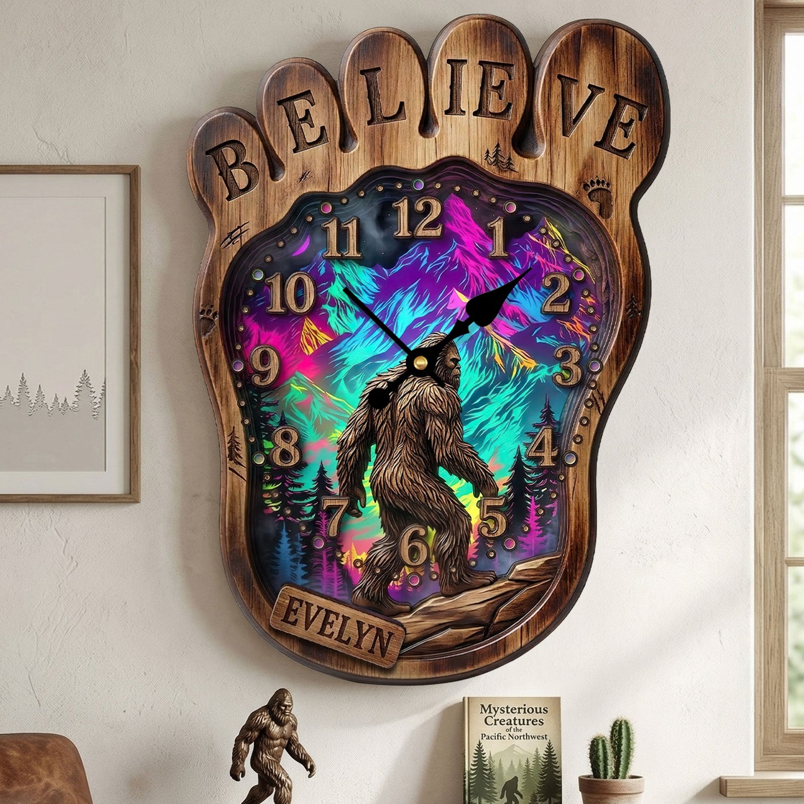 Sasquatch Acrylic Hanging Wall Clock - Personalized Gifts For Bigfoot Lovers 02huti200326