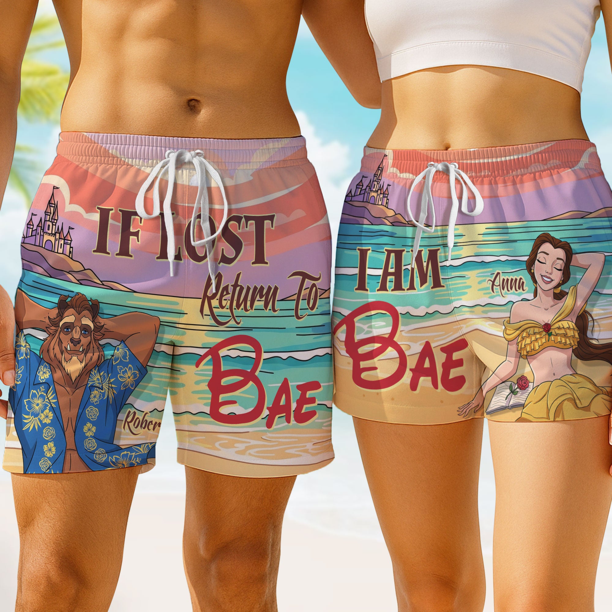 Summer Fairy Tale Couple Beach Shorts - Personalized Gifts For Couple 02nati150725
