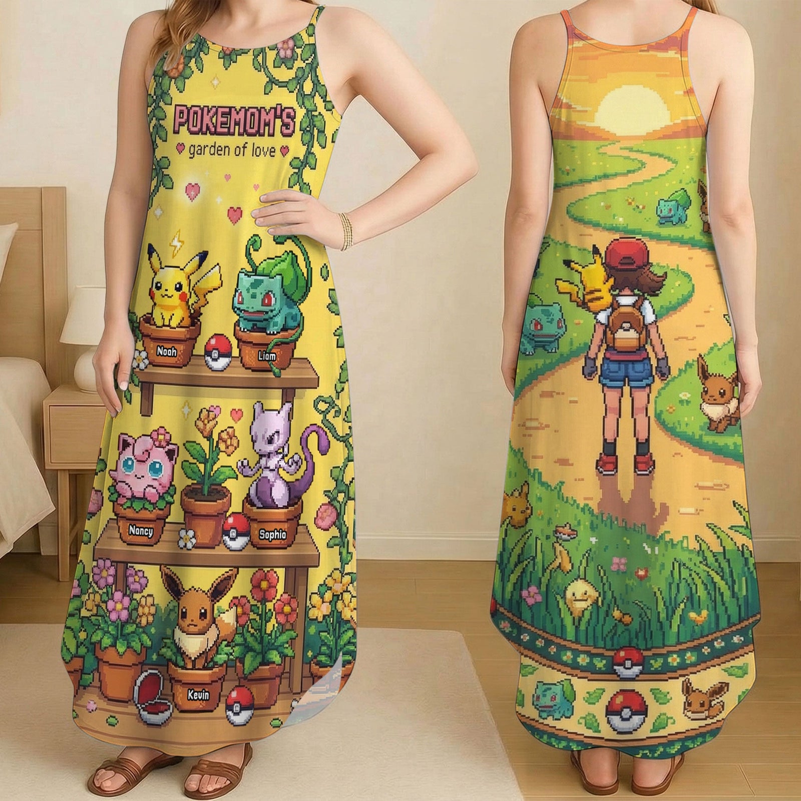 Pixel Monster Garden Suspender Maxi Dress - Personalized Gifts For Mom 01pati200326