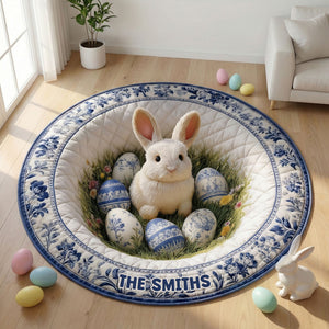 Easter Day Toile de Jouy Quilted Round Mat - Personalized Gifts For Easter Day Quilted Round Mat 01PGTI090226