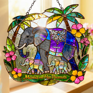 Elephant Mom And Kids Suncatcher Ornament - Personalized Gifts For Mother's Day Suncatcher Ornament 01HUTI230226