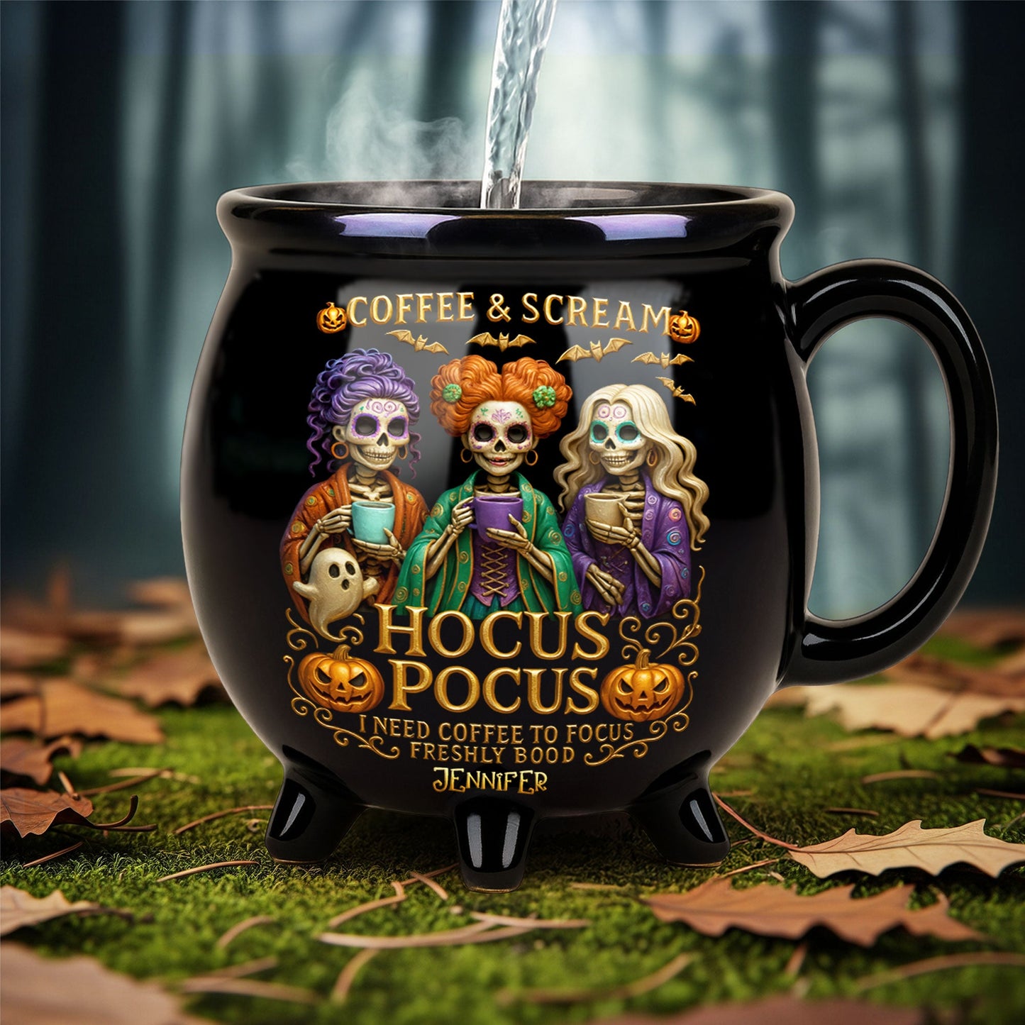 Three Spooky Sisters Cauldron Mug - Personalized Gifts For Horror Lovers 02ohti260825