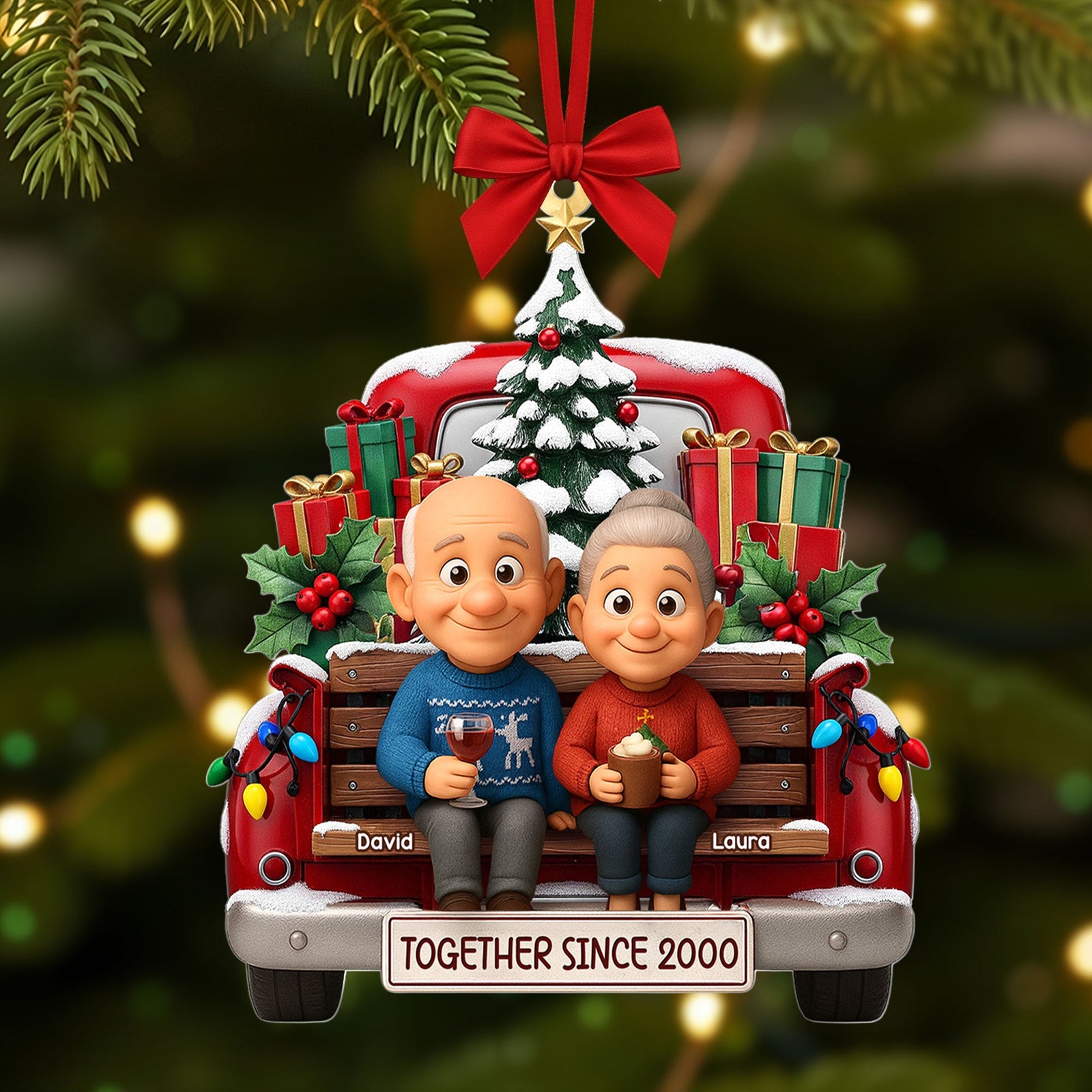Old Couple Cheering On Truck Ornament - Custom Photo Gifts For Couple 03pati300825