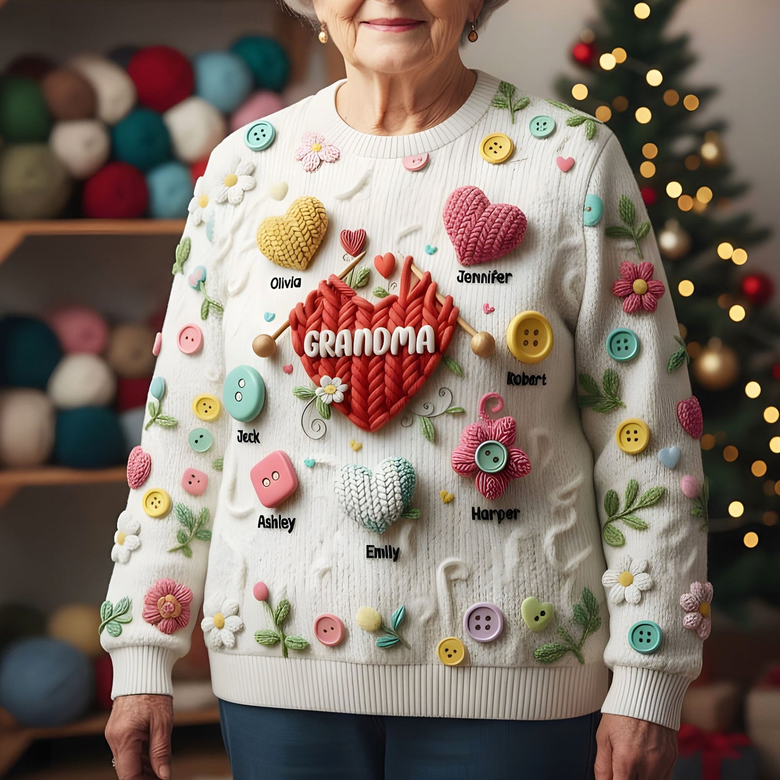 Grandma Knitting With Heart Sweater -  Personalized Gifts For Grandma & Mom 01QHTI181025