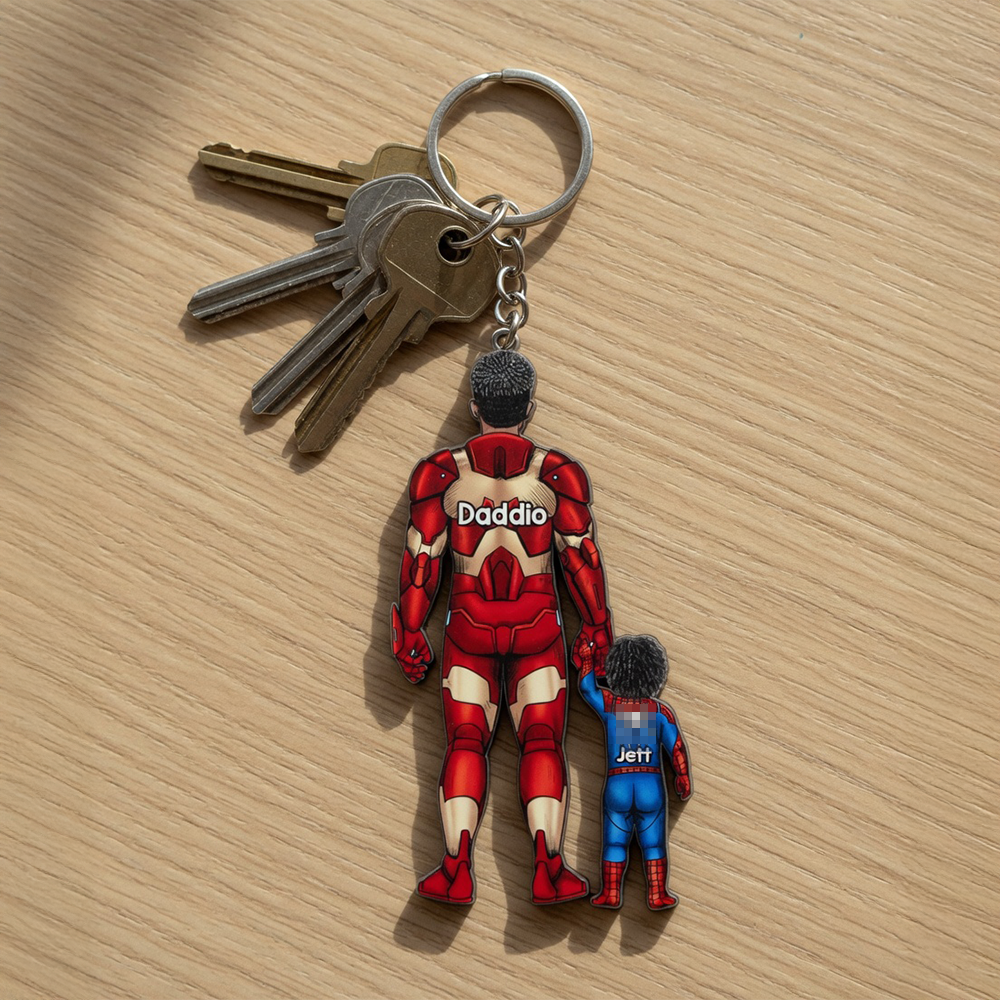 Power Dad And His Sidekicks - Personalized Gifts For Dad Keychain 071qhhu020525pa