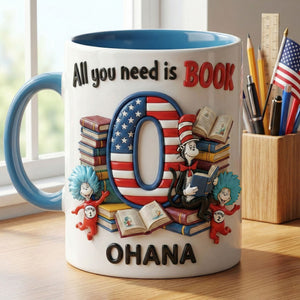 Bookworm Initial Letter Accent Mug - Personalized Gift For Book Lovers 05PATI070226