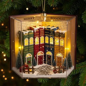 Book Town In A Jolly Christmas Night Acrylic Ornament, Personalized Gifts For Book Lovers 05qhti280825