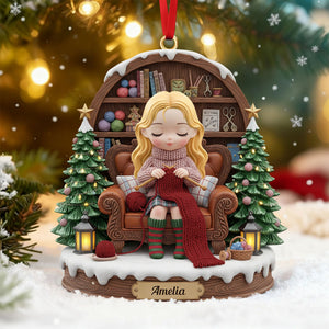 Knitting Girl Christmas Ornament - Personalized Gifts For Knitting Lovers 03pgti211125