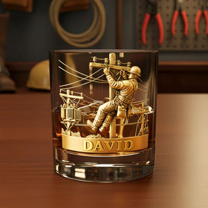 Lineman Round Whiskey Glass - Personalized Gifts For Lineman Glass 01PGTI271125-Homacus