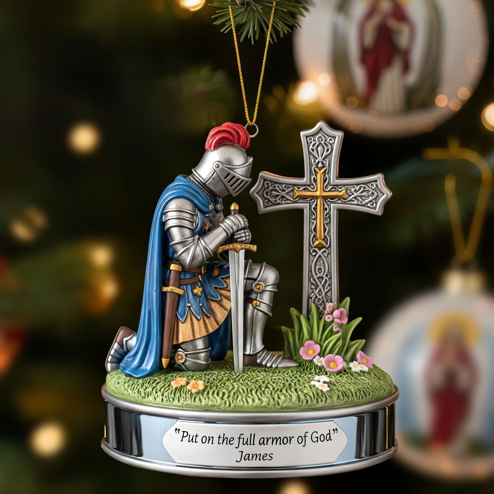 Kneeing Knight Ornament - Personalized Gifts For Christian 01huti220825 - Ornament - GoDuckee