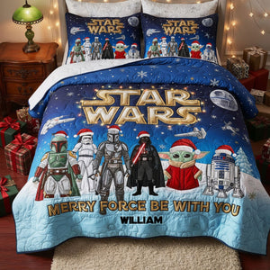 Merry Christmas From Galaxy Quilt Bed Set, Personalized Gifts For Fans Christmas Bed Set 03QHTI251025