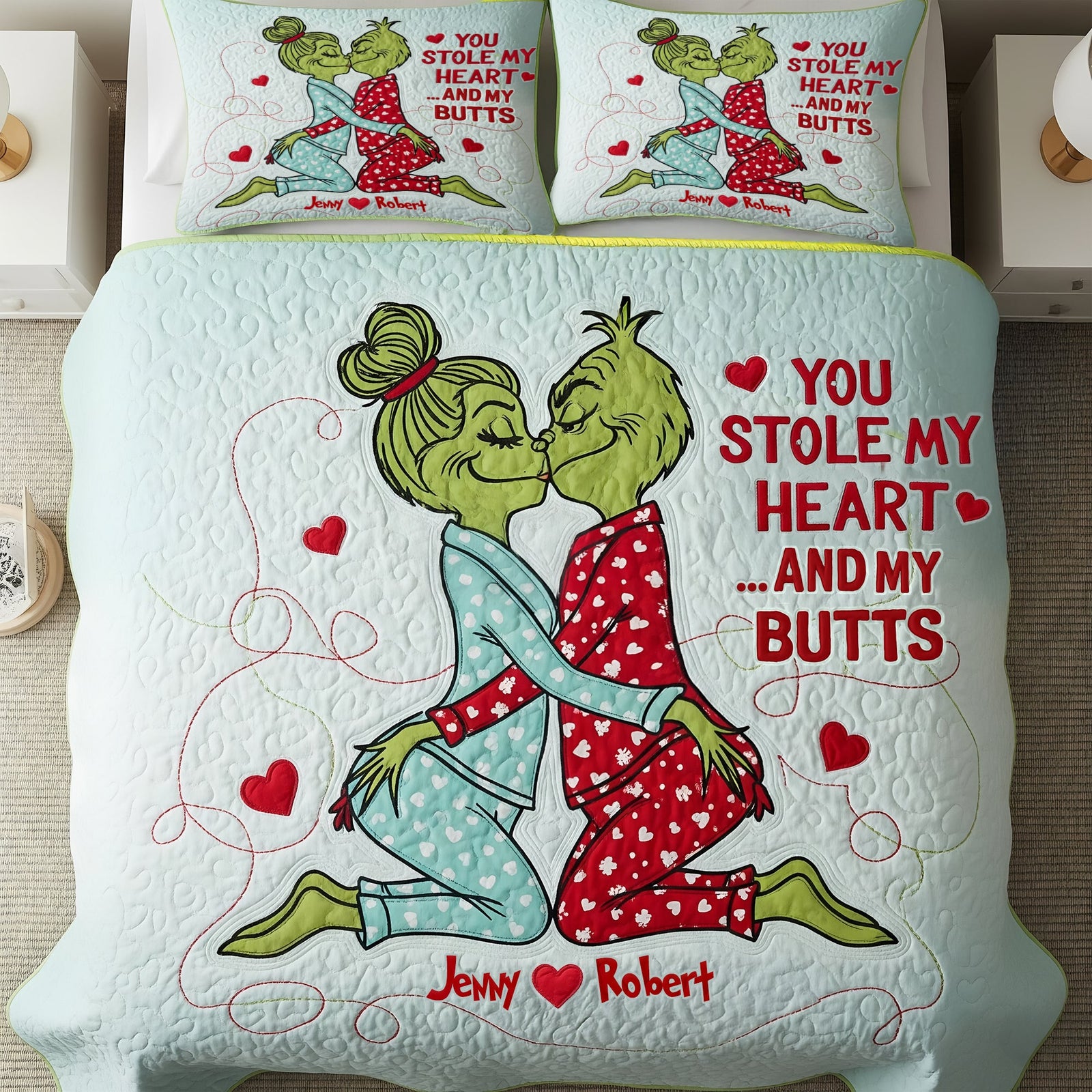 Humorous Romantic Couple Quilt Bed Set, Personalized Gifts For Couple 01qhti230725