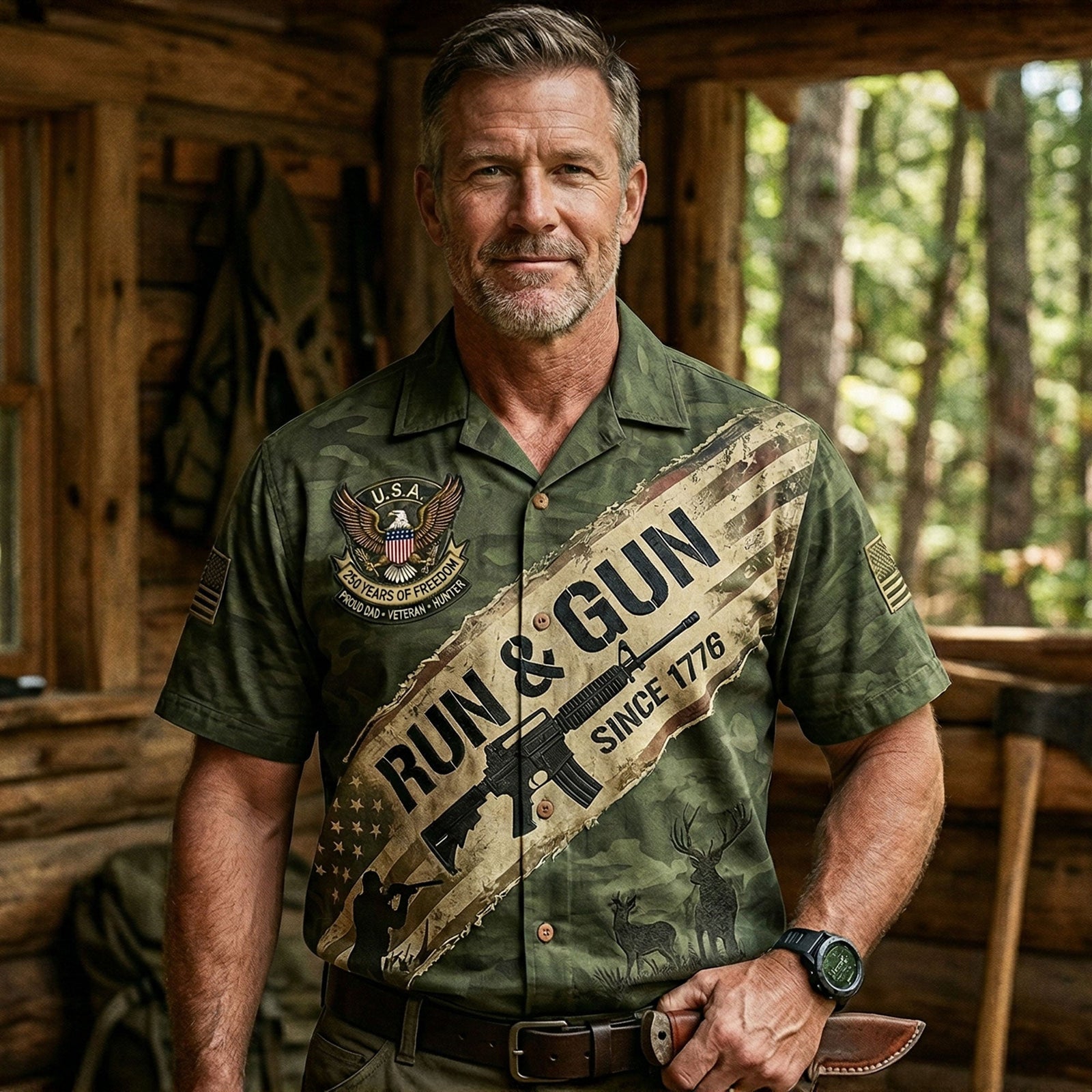 Proud Veteran Hunter Dad Hawaiian Shirt - Personalized Gifts For Dad 02PATI030426