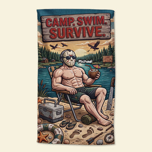 Camp Swim Survive Beach Towel - Personalized Gifts For Horror Lovers 03tyti160726