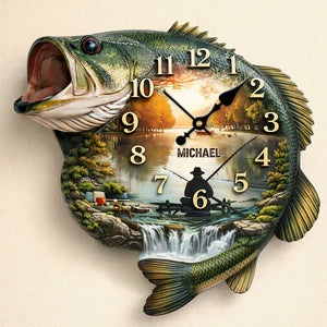 Fishing Lake Scene Acrylic Clock  – Personalized Gifts For Fishing Lovers 01huti240126