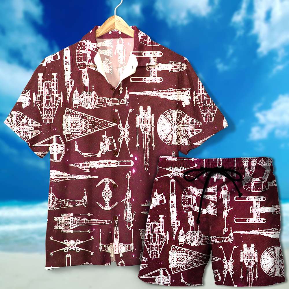 Hawaiian Shirt & Men's Beach Shorts - Spaceship Pattern - Hawaiian Shirts - GoDuckee