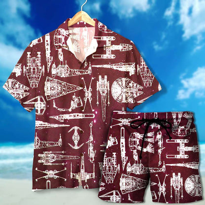 Hawaiian Shirt & Men's Beach Shorts - Spaceship Pattern - Hawaiian Shirts - GoDuckee