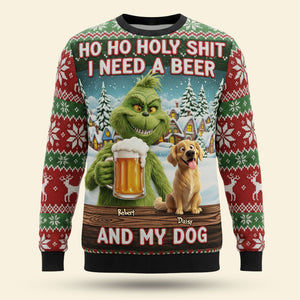 Dog Lover Green Monster Knitted Ugly Sweater - Personalized Gifts For Dog Lover Christmas Ugly Sweater 05NATI151025