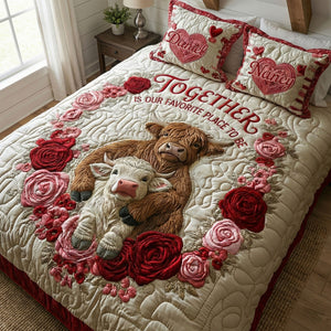 Cute Romantic Cow Couple Quilt Bed Set, Personalized Gifts For Couple 04qhti200126