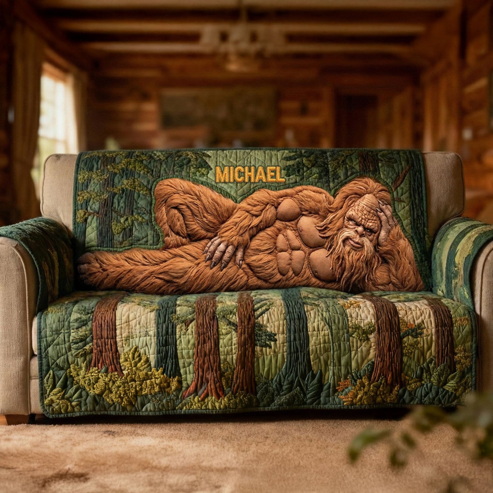 Fun Relax Sasquatch Quilted Sofa Cover, Personalized Gifts For Bigfoot Lovers 01QHTI040226