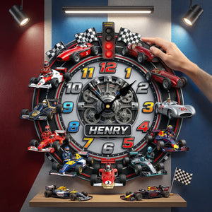 Racing Cars Acrylic Hanging Wall Clock - Personalized Gifts For Racing Lovers 04huti160326