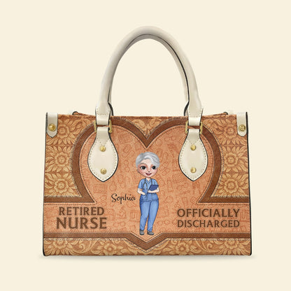 Retired Nurse Offically Discharged, Personalized Leather Bag, Gift For Nurse - Leather Bag - GoDuckee