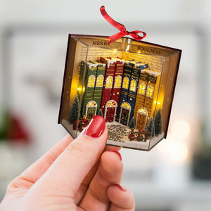 Book Town In A Jolly Christmas Night Acrylic Ornament, Personalized Gifts For Book Lovers 05qhti280825