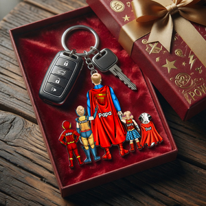 Power Dad And His Sidekicks - Personalized Gifts For Dad Keychain 071qhhu020525pa