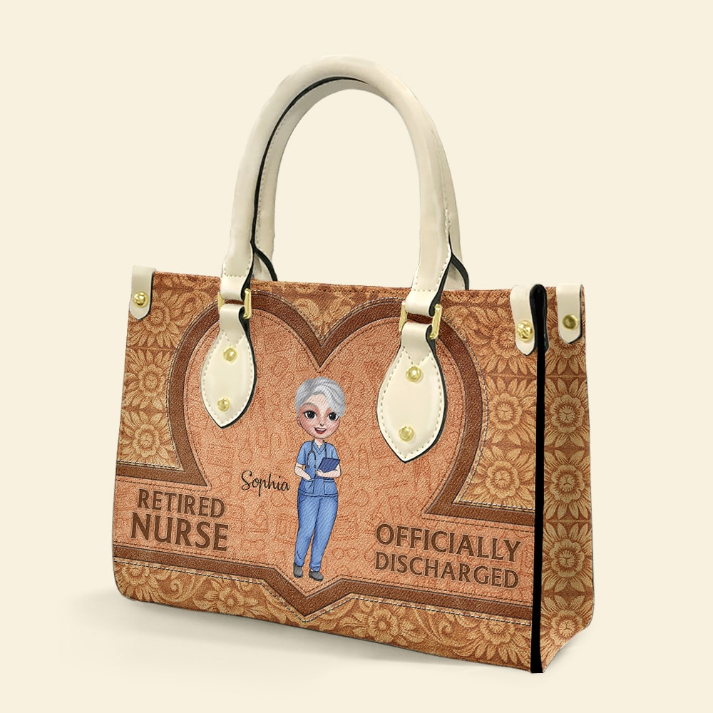Retired Nurse Offically Discharged, Personalized Leather Bag, Gift For Nurse - Leather Bag - GoDuckee