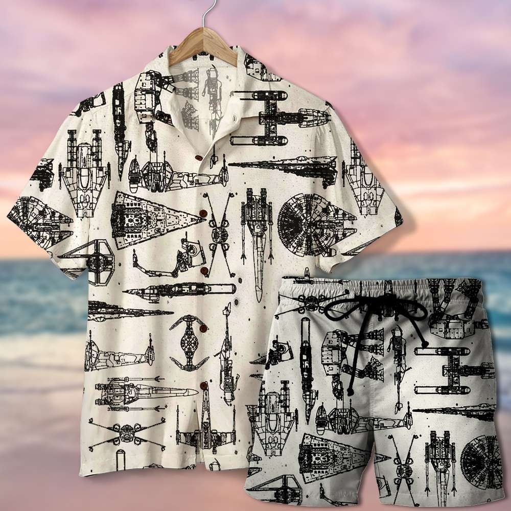 Hawaiian Shirt & Men's Beach Shorts - Spaceship Pattern - Hawaiian Shirts - GoDuckee