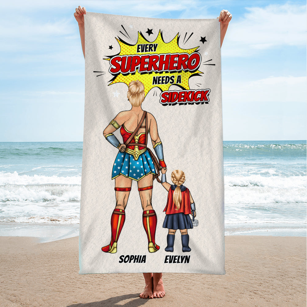Super Mom Need A Sidekick - Family Towel, Personalized Beach Towel - Summer Gift For Family - Beach Towel - GoDuckee