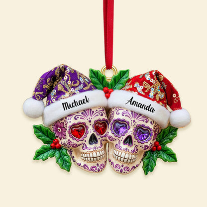 Personalized Gifts For Christmas, Christmas Dia de Los Muertos Skull Couple Acrylic Ornament 01pamg090925