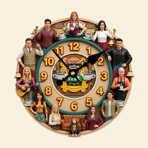 Retro Coffee Shop Squad Wall Clock - Personalized Gifts For Sitcom Lover Wall Clock 02NAMG140326