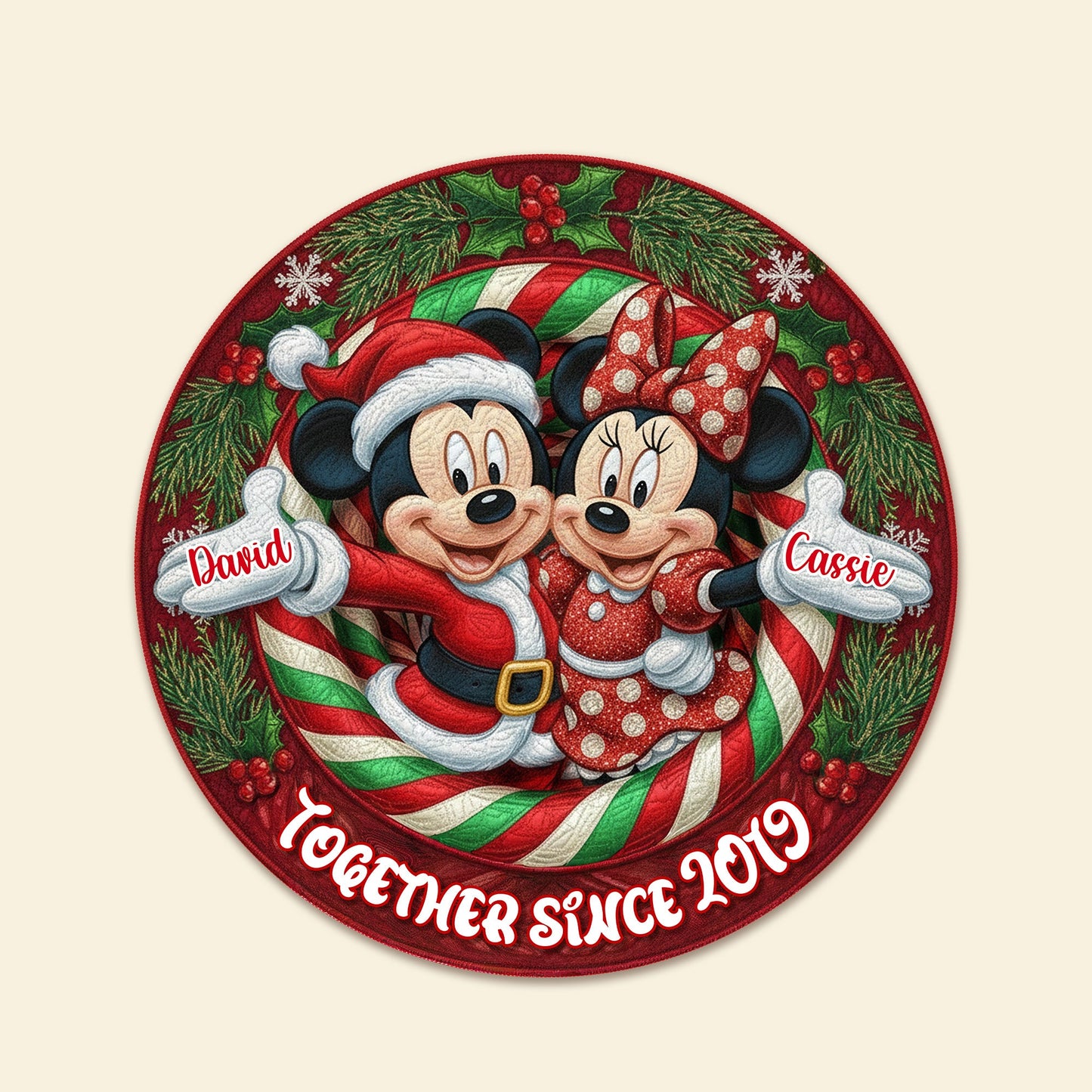 Personalized Gifts For Christmas, Lovely Couple Personalized Quilted Round Mat 02pgmg260925