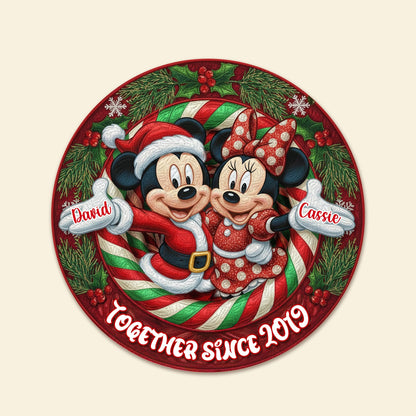 Personalized Gifts For Christmas, Lovely Couple Personalized Quilted Round Mat 02pgmg260925