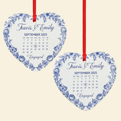 Personalized Gifts For Couple, Couple Anniversary Toile de Jouy Heart Ceramic Ornament 03pgmg080925